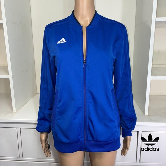 adidas Jackets & Blazers - Adidas Track Jacket Full Zip Royal Blue White Logo Three Stripe Women's Medium